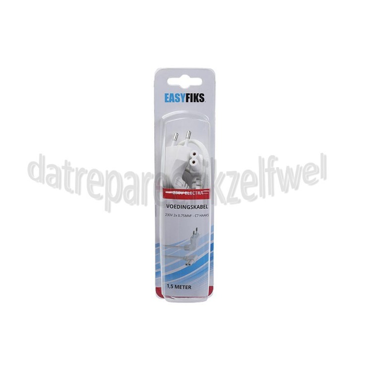 Foto van Easyfiks Netvoedingskabel Voedingskabel C7 haaks, 230V 1.5 Meter, 2x0.75mm2 Wit 