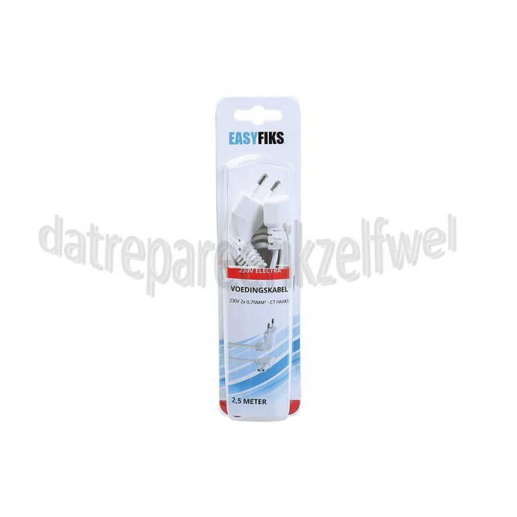Foto van Easyfiks Netvoedingskabel Voedingskabel C7 haaks, 230V 2.5 Meter, 2x0.75mm2 Wit 