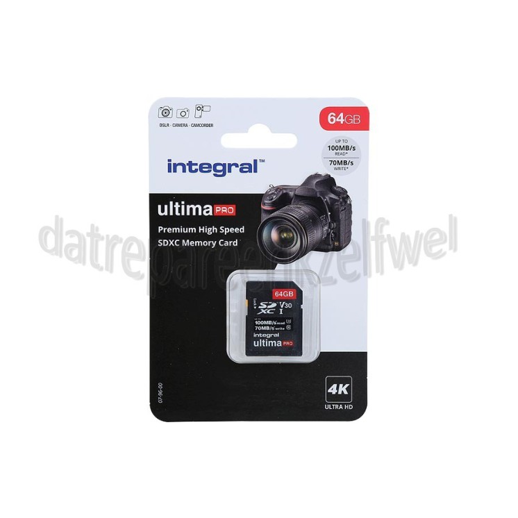 Foto van Integral Memory card UltimaPro X2, Class 10 V30 SDXC card 64GB 100MB/s 