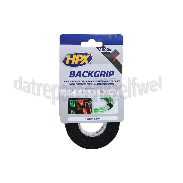 Foto van HPX Tape Back Grip Zwart Bevestigingstape, 16mm x 5 meter 