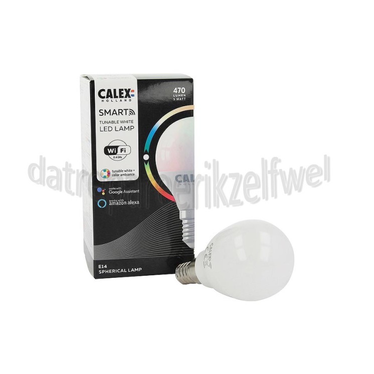 Foto van Calex Ledlamp Smart LED Kogellamp P45 E14 CCT RGB 220-240V, 4,9W, 470lm, 2200-4000K 