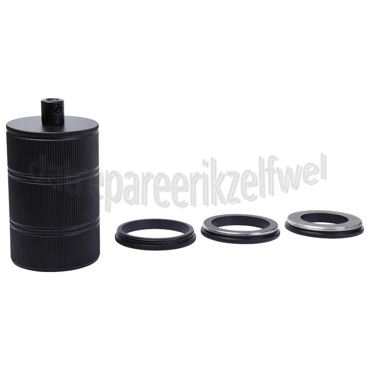 Foto van Calex Lamphouder Aluminium lamphouder 3 rings model mat zwart E27, ronde kabel klem, max. 250V-60W 