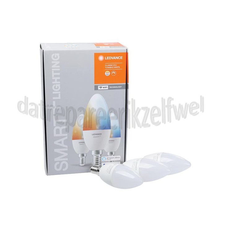 Foto van Ledvance Ledlamp Smart+ Wifi Classic Kaarslamp Tunable White 3 Pack E14, 5W, 2700K-6500K, Dimbaar 