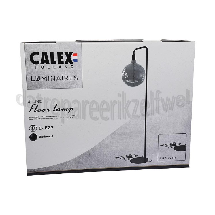 Foto van Calex Lamphouder U-Line Vloerlamp, Zwart Met schakelaar 