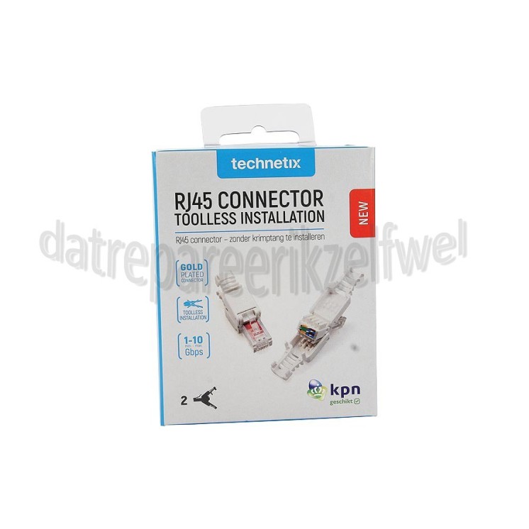 Foto van Technetix Netwerk Stekker RJ45 connector, 2 stuks CAT5, CAT5E, CAT6, CAT6A 