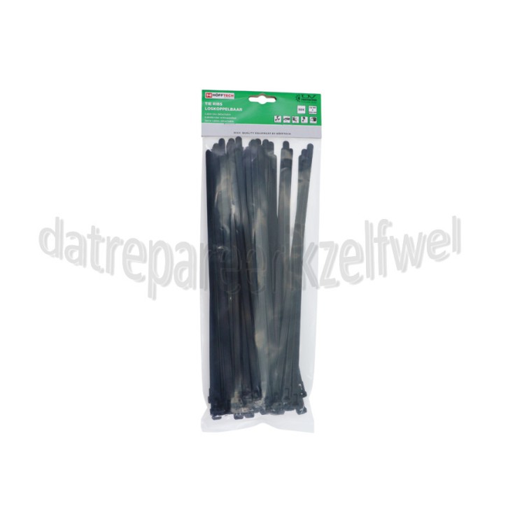 Foto van Bundelbandjes 300x7.6 mm Zwart, Loskoppelbaar, 50 Stuks Tie-wrap 