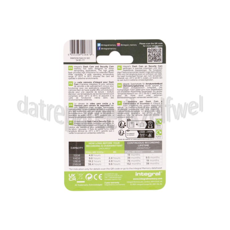 Foto van Integral Memory card Security Micro SD 4K V30 UHS-1U3 A1 Class 10 256 GB Dash Cam en beveiligingscamera 