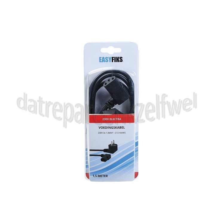 Foto van Easyfiks Netvoedingskabel Voedingskabel C13 haaks, 230V, Zwart 1.5 Meter, 3x1.00mm2 
