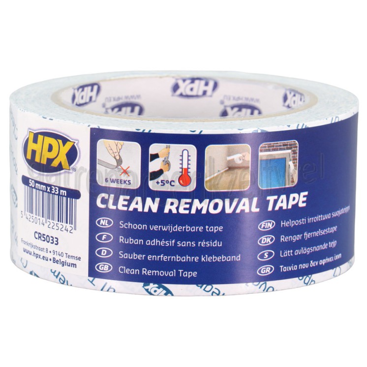 Foto van HPX Tape Clean Removal Schoon verwijderbaar, 50mm x 33m 