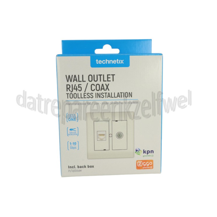 Foto van Technetix Wandcontactdoos RJ45 + Coax Ethernet apparaten en Kabel TV, 10Gbps max. 