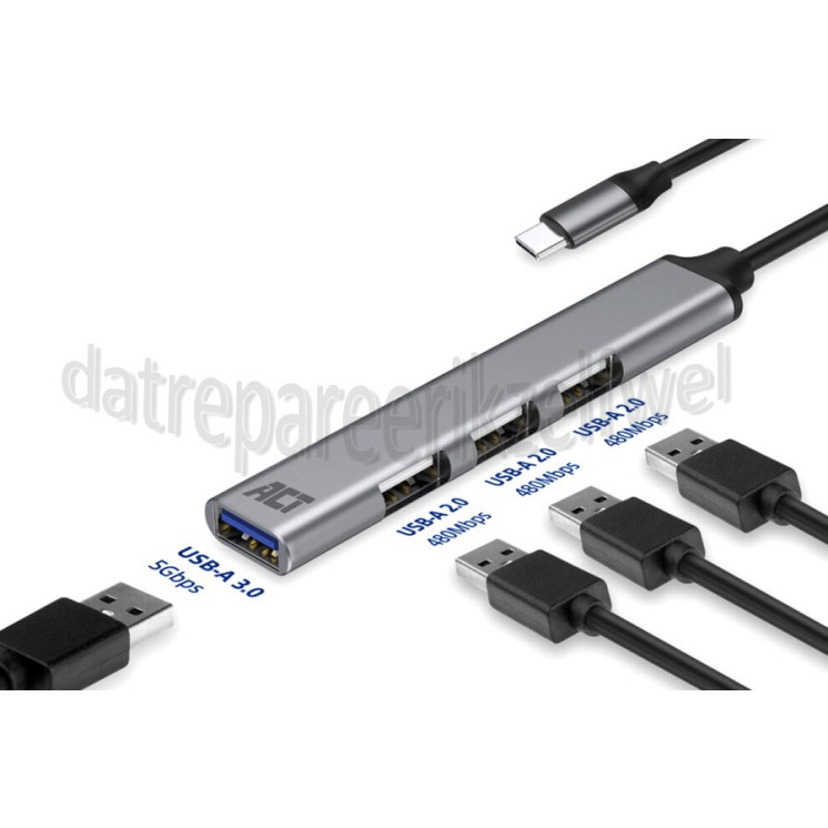 Foto van ACT Hub USB-C hub 3x USB-A 2.0 en 1x USB-A 3.0 