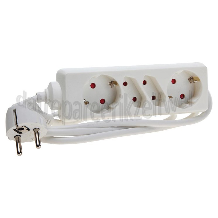 Foto van Exin Tafelcontactdoos 3x1mm2 2300W 10A RA wit 1,5M 4v, 2 RA + 2 Eurostekker tafelcontactdoos 