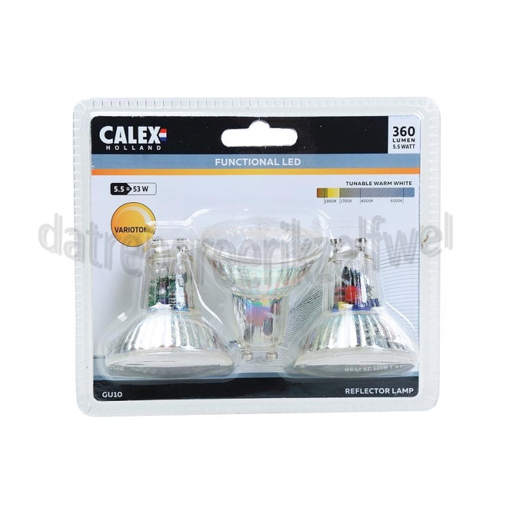 Foto van Calex Ledlamp SMD lamp 240V 5,5 Watt 360 Lumen 3-Pack GU10 Dimbaar Variotone 